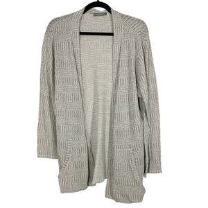Loveappella, Size 1X, Gray Open Cardigan, Textured Knit, Pockets, Plus, EUC